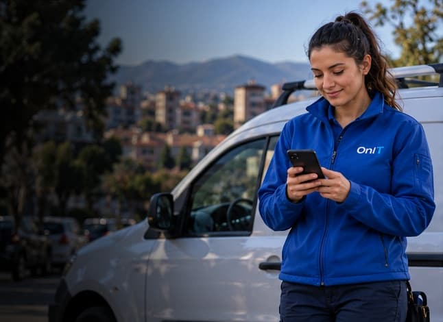 Profesioniste OnIT duke kontrolluar një takim pranë automjetit të saj